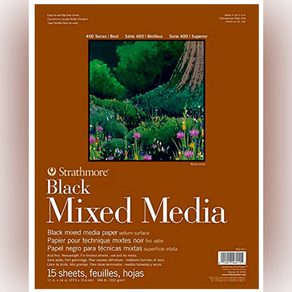 Strathmore 400 Series Mixed Media Paper, Black, Glue Bound Pad, 11x14 inches
